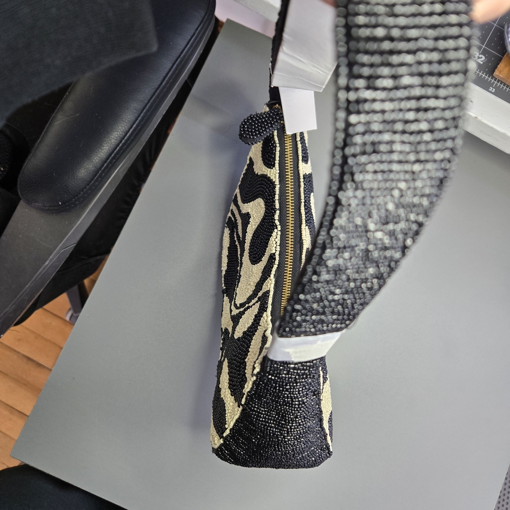 Anthropologie Black and Cream Beaded Shoulder Bag - Picture 8 of 10